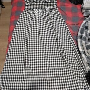 Black and White Strapless Gingham Dress